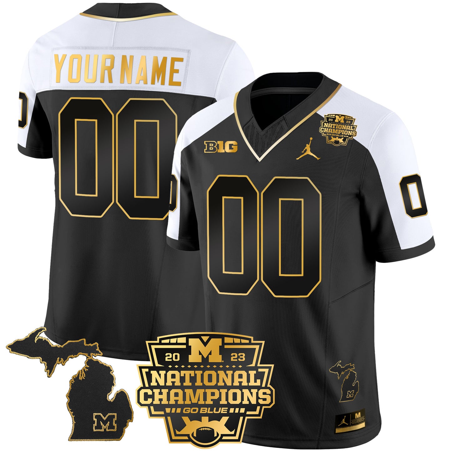 Michigan Wolverines 2023 National Champions Patch Gold Vapor Custom Jersey V3 - All Stitched