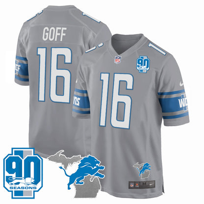 Detroit Lions 90th Year & Michigan Patch Game Jersey - All Stitched