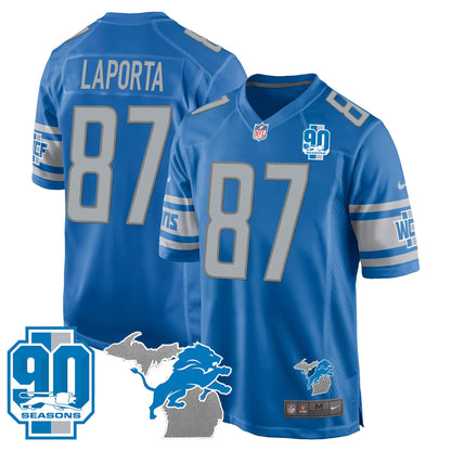 Detroit Lions 90th Year & Michigan Patch Game Jersey - All Stitched