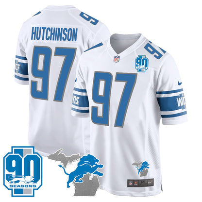 Detroit Lions 90th Year & Michigan Patch Game Jersey - All Stitched