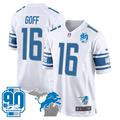 Detroit Lions 90th Year & Michigan Patch Game Jersey - All Stitched