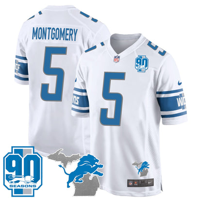 Detroit Lions 90th Year & Michigan Patch Game Jersey - All Stitched