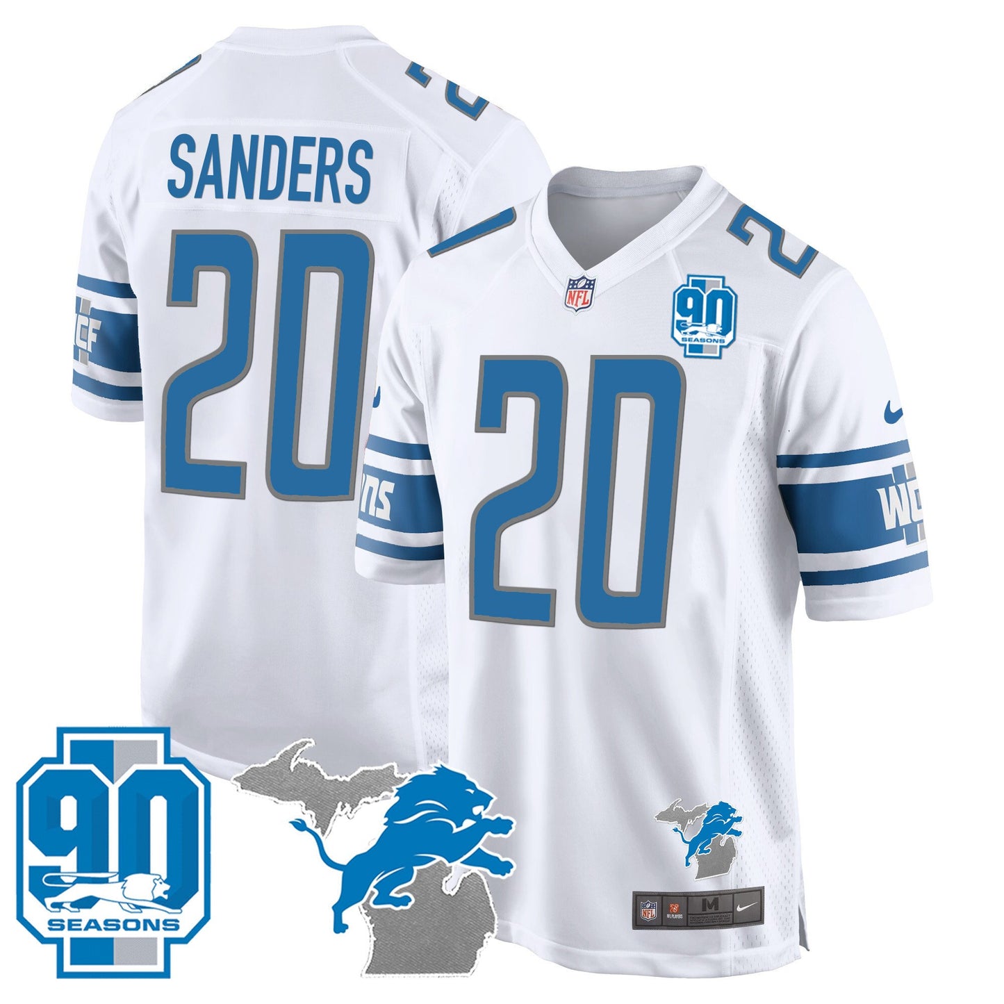 Detroit Lions 90th Year & Michigan Patch Game Jersey - All Stitched