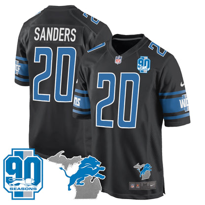 Detroit Lions 90th Year & Michigan Patch Game Jersey - All Stitched