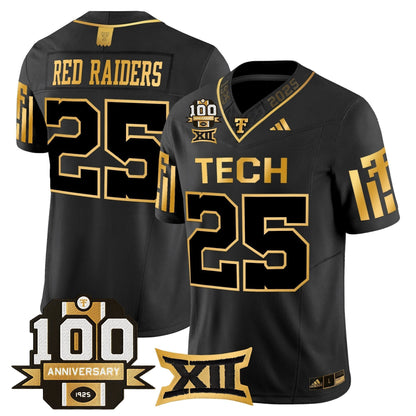 Men's Texas Tech Red Raiders 2025 Gold Vapor Limited Jersey - 100th Anniversary Patch - All Stitched