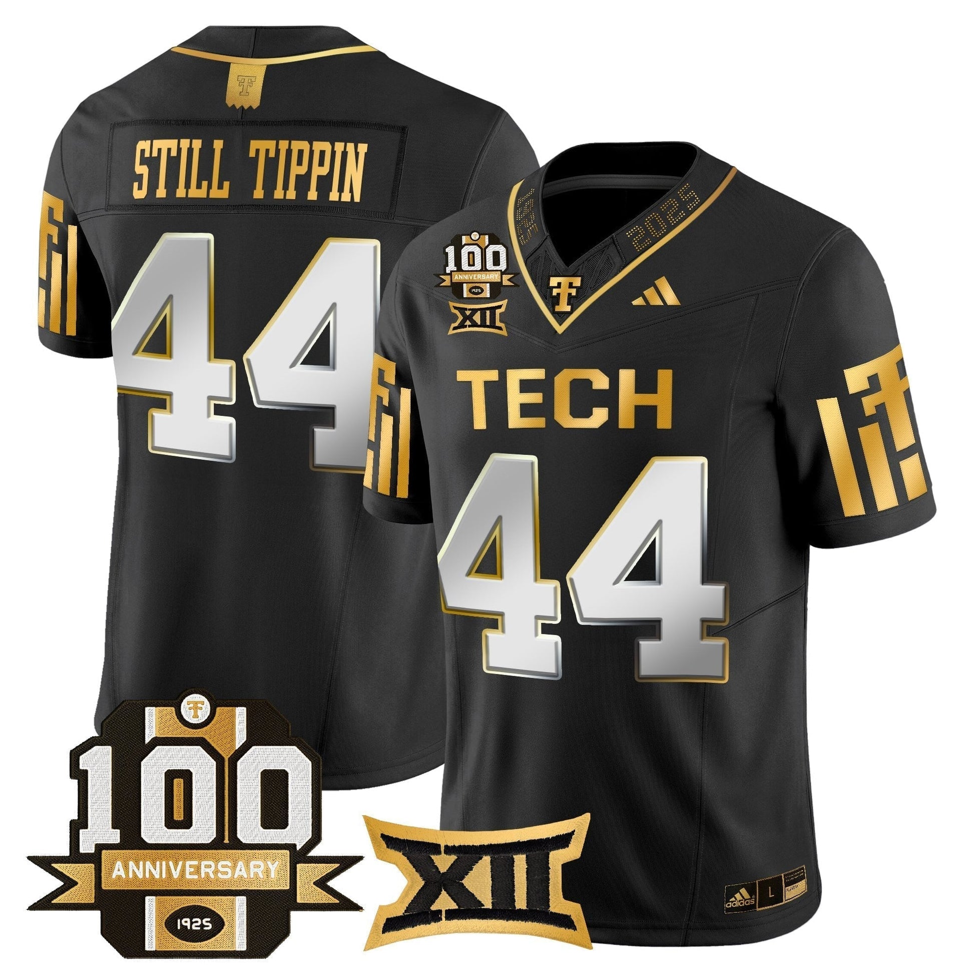 Men's Texas Tech Red Raiders 2025 Gold Vapor Limited Jersey - 100th Anniversary Patch - All Stitched