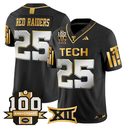 Men's Texas Tech Red Raiders 2025 Gold Vapor Limited Jersey - 100th Anniversary Patch - All Stitched