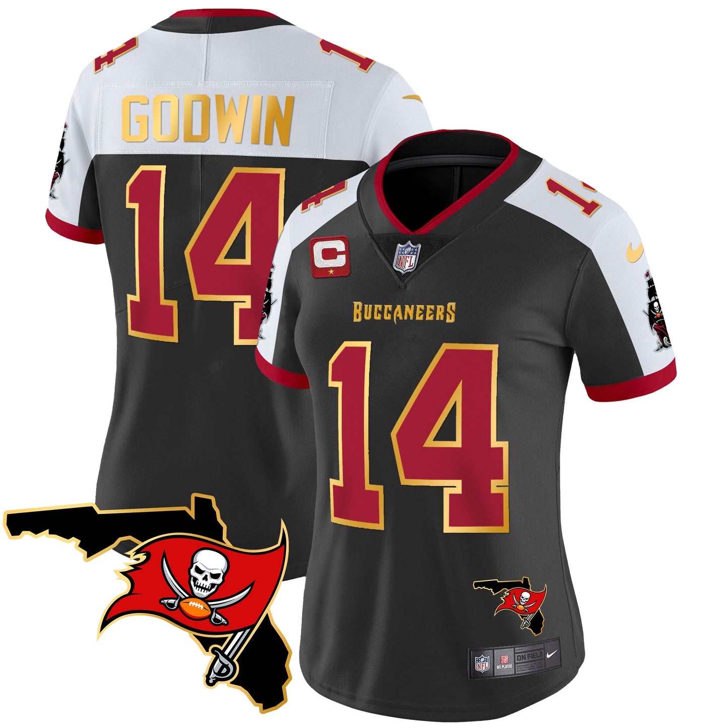 Women's Buccaneers Florida Patch Gold Trim Vapor Jersey - All Stitched