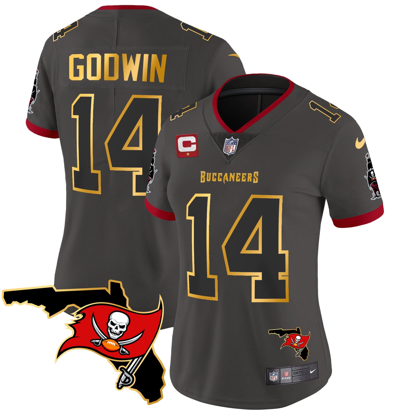 Women's Buccaneers Florida Patch Gold Trim Vapor Jersey - All Stitched