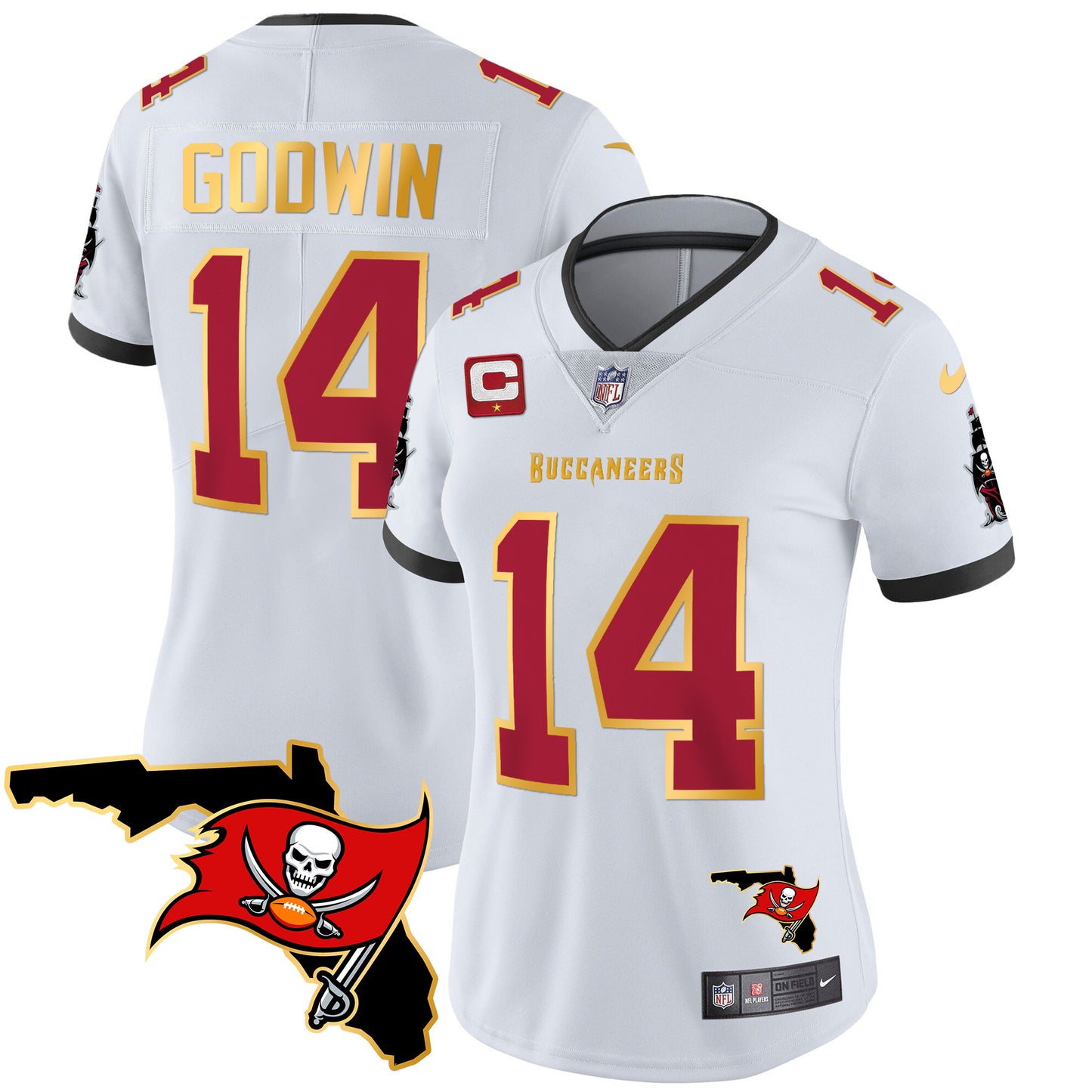 Women's Buccaneers Florida Patch Gold Trim Vapor Jersey - All Stitched