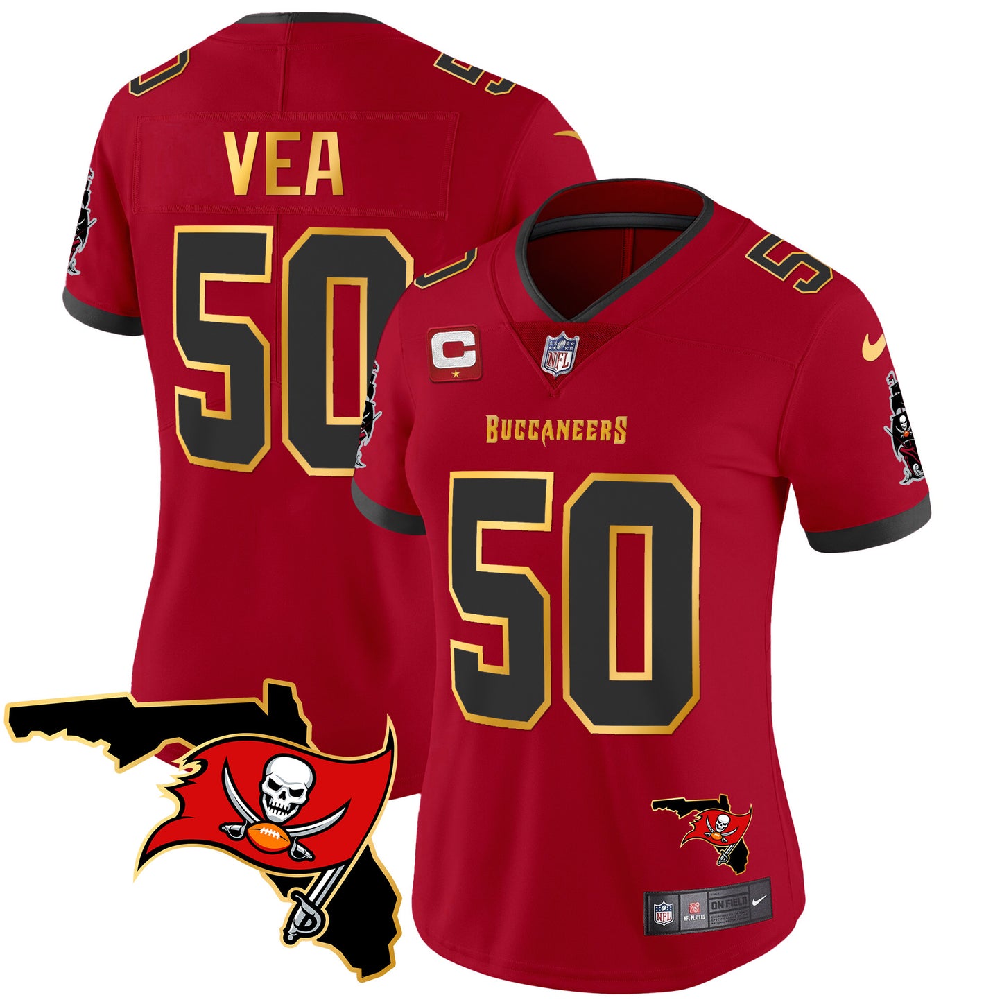 Women's Buccaneers Florida Patch Gold Trim Vapor Jersey - All Stitched