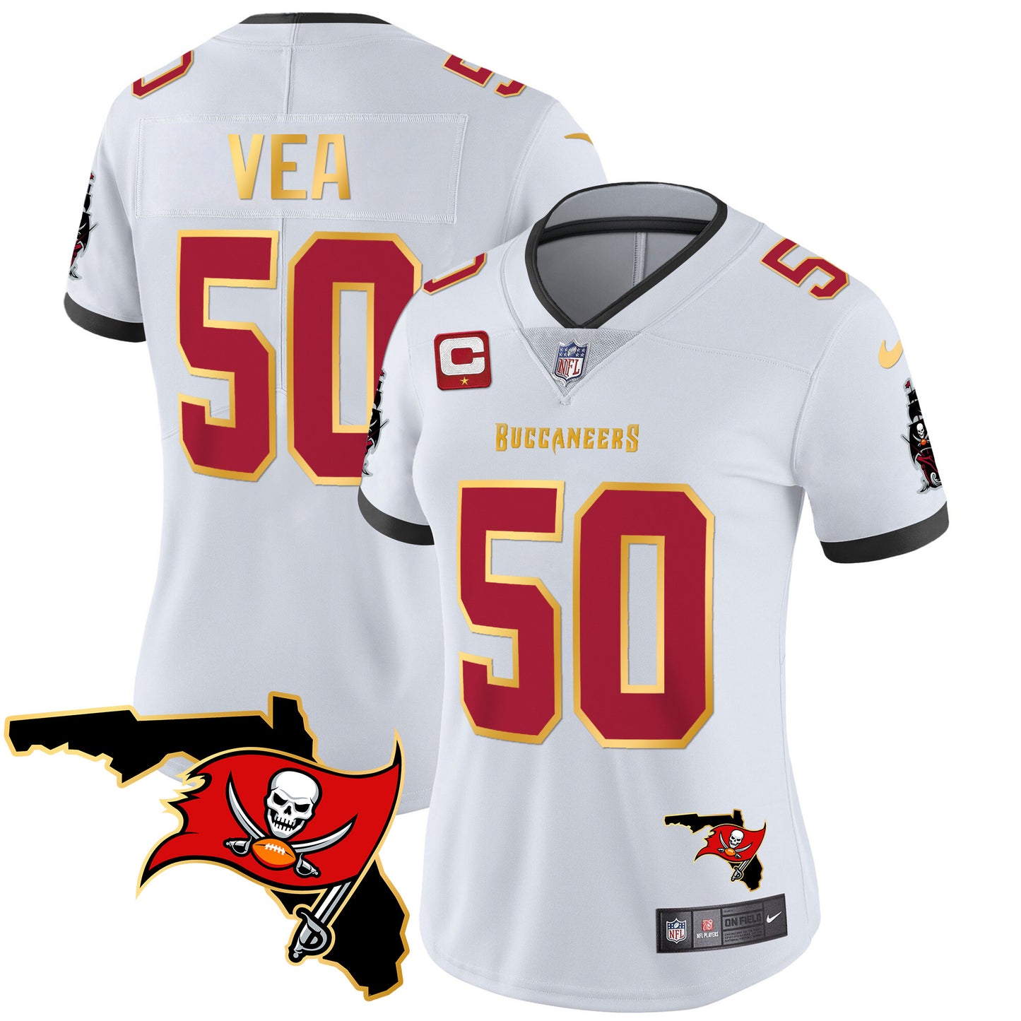 Women's Buccaneers Florida Patch Gold Trim Vapor Jersey - All Stitched