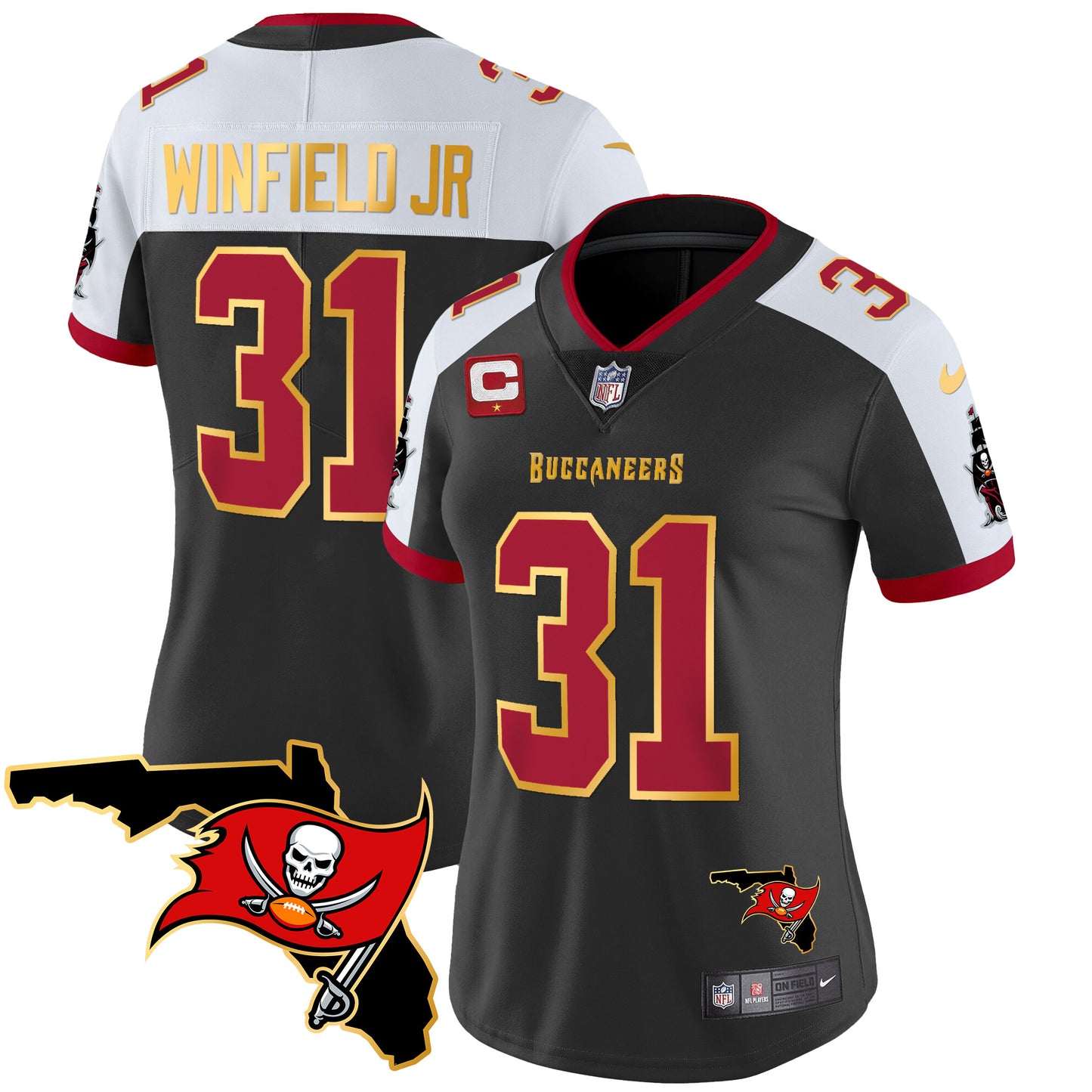 Women's Buccaneers Florida Patch Gold Trim Vapor Jersey - All Stitched