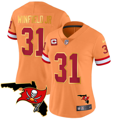 Women's Buccaneers Florida Patch Gold Trim Vapor Jersey - All Stitched