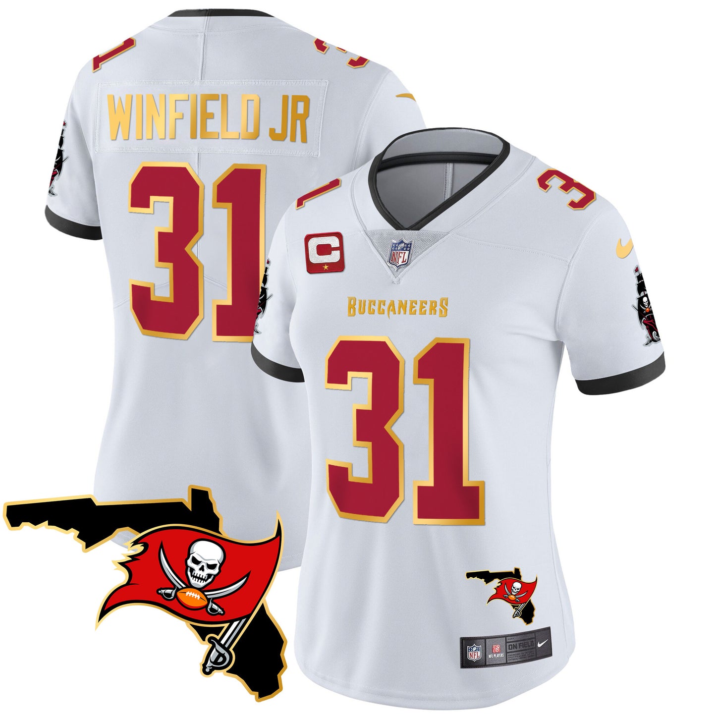 Women's Buccaneers Florida Patch Gold Trim Vapor Jersey - All Stitched