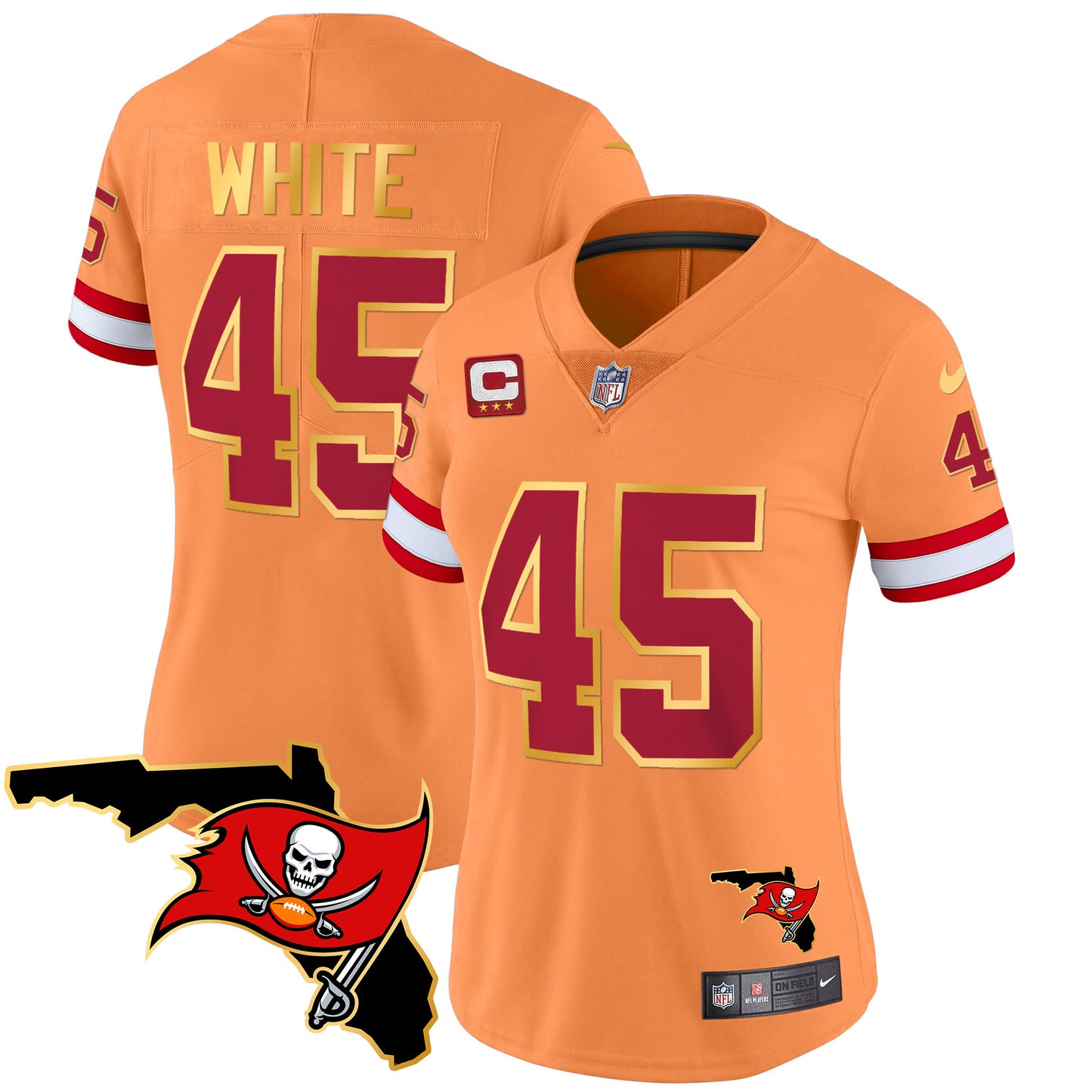 Women's Buccaneers Florida Patch Gold Trim Vapor Jersey - All Stitched