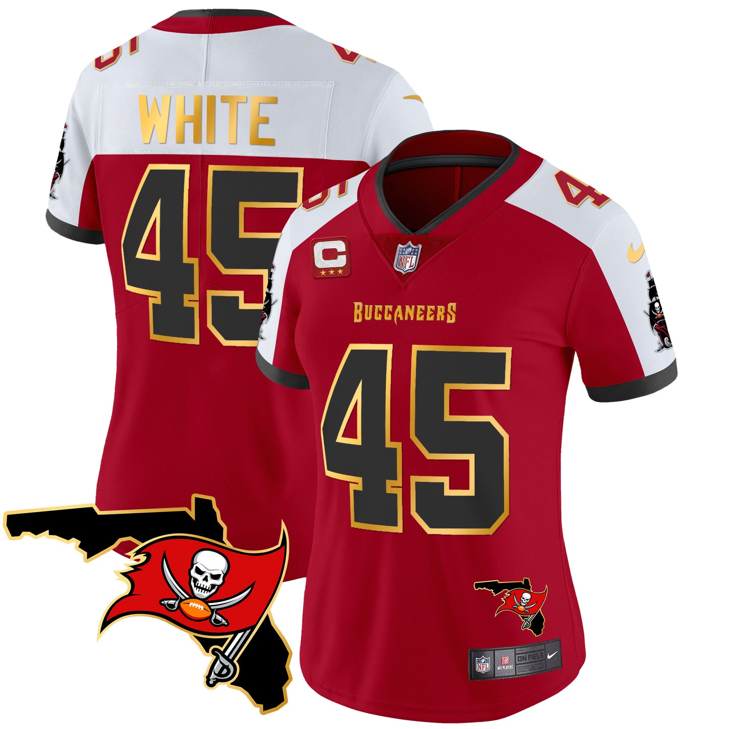 Women's Buccaneers Florida Patch Gold Trim Vapor Jersey - All Stitched