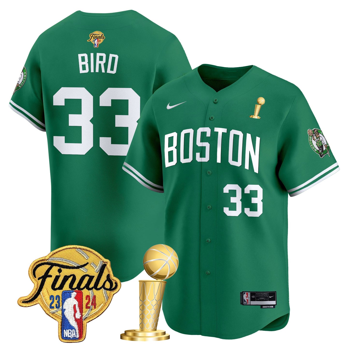 Boston Celtics 2024 Final & Champions Patch Baseball Jersey - All Stitched