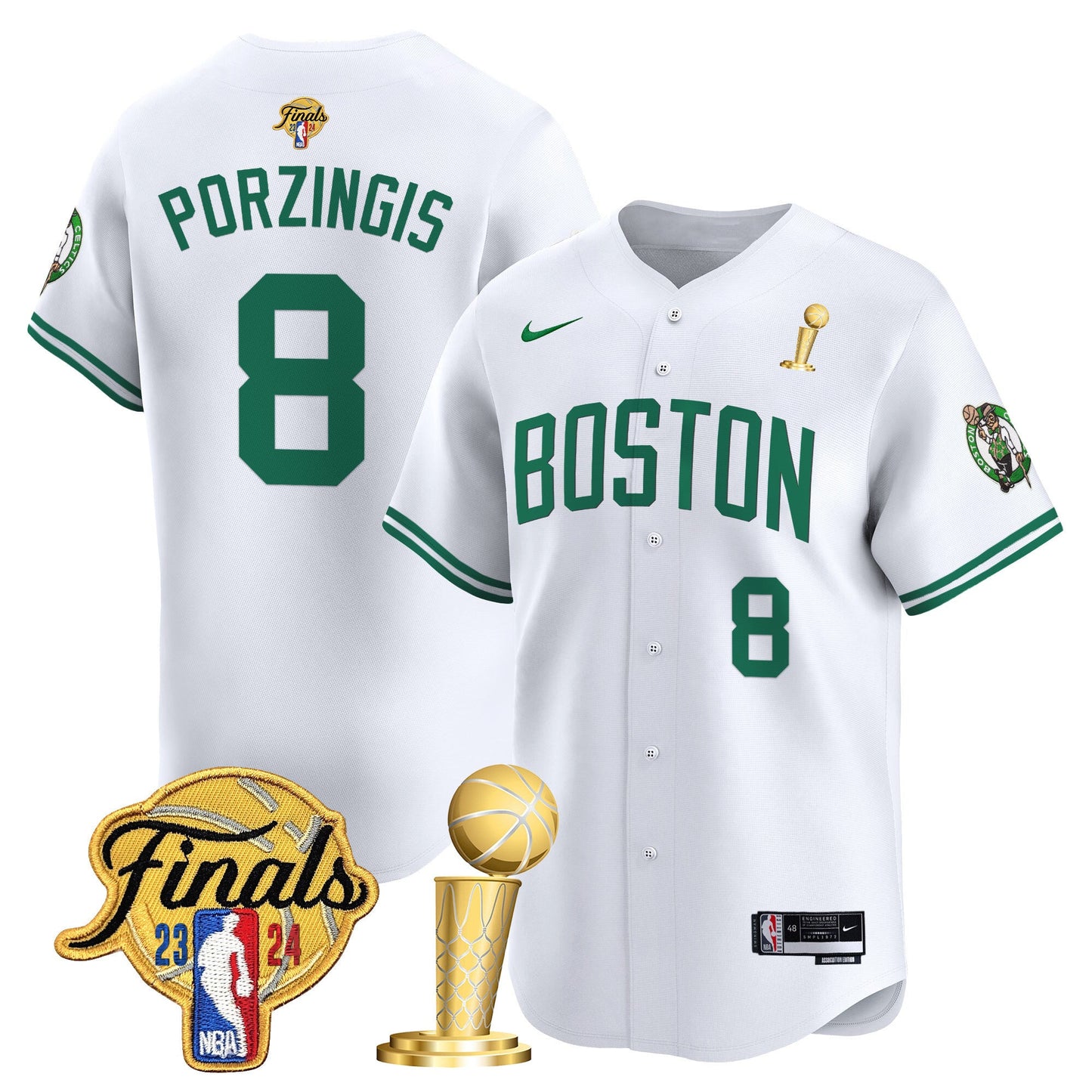 Boston Celtics 2024 Final & Champions Patch Baseball Jersey - All Stitched