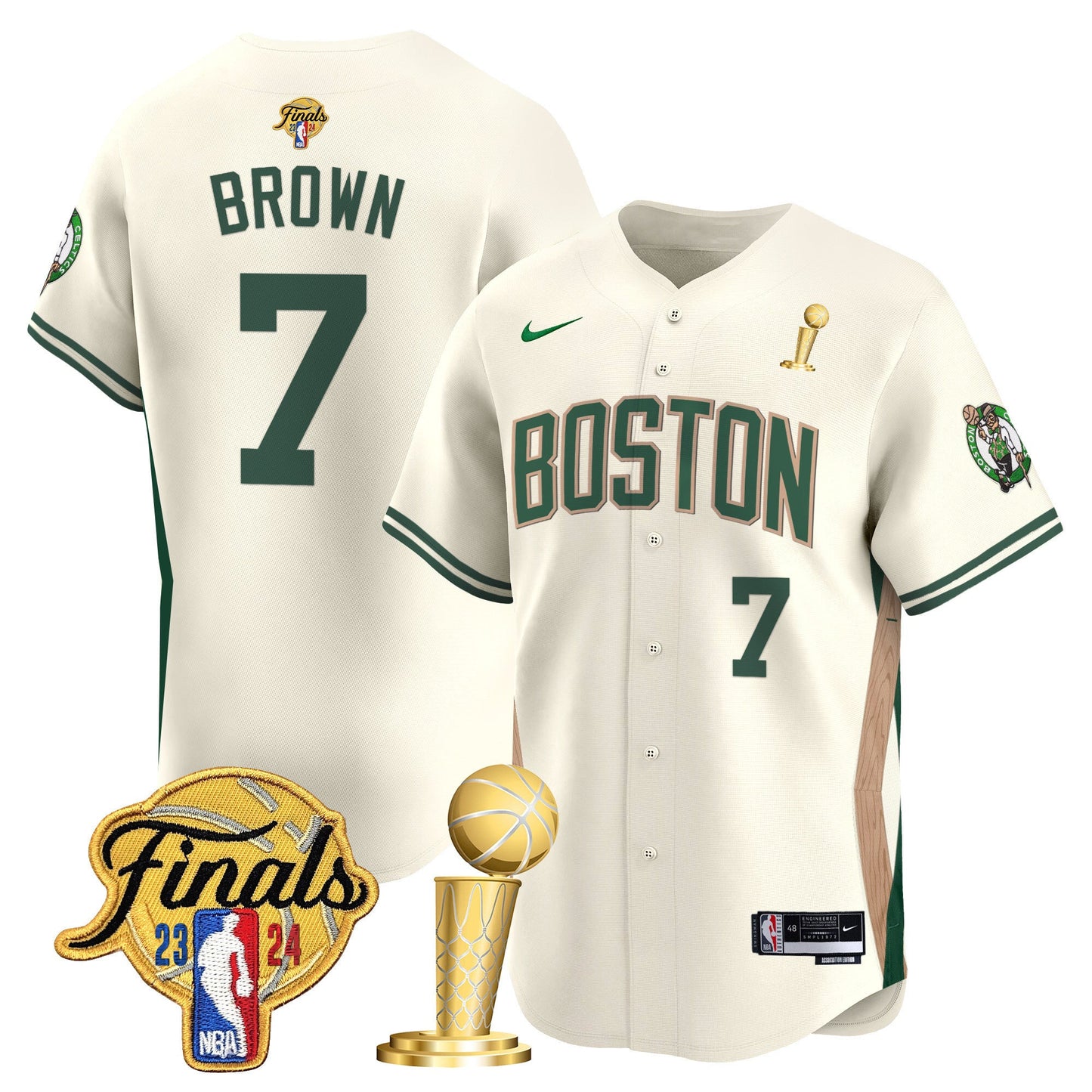 Boston Celtics 2024 Final & Champions Patch Baseball Jersey - All Stitched