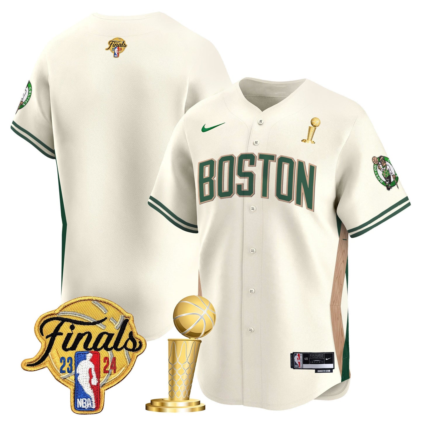 Boston Celtics 2024 Final & Champions Patch Baseball Jersey - All Stitched