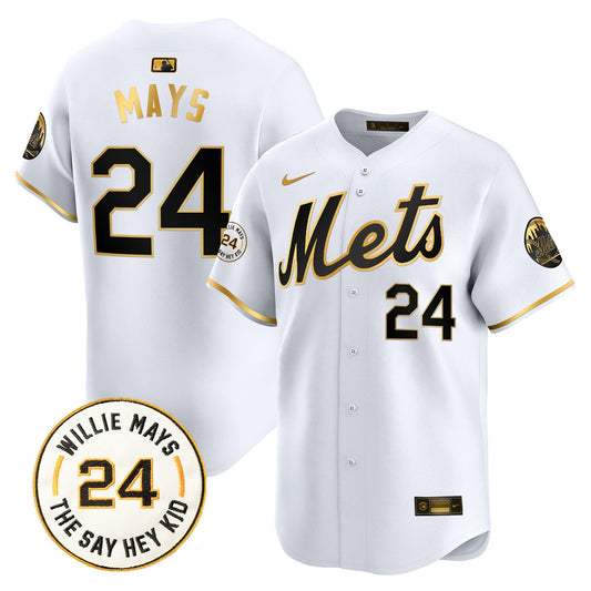 Men's Mets Willie Mays Patch Vapor Premier Limited Jersey - All Stitched