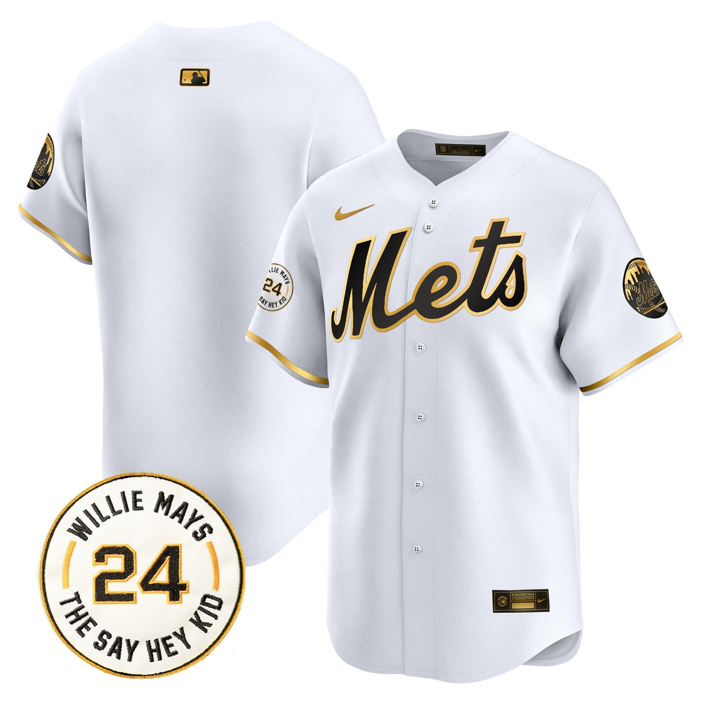 Men's Mets Willie Mays Patch Vapor Premier Limited Jersey - All Stitched