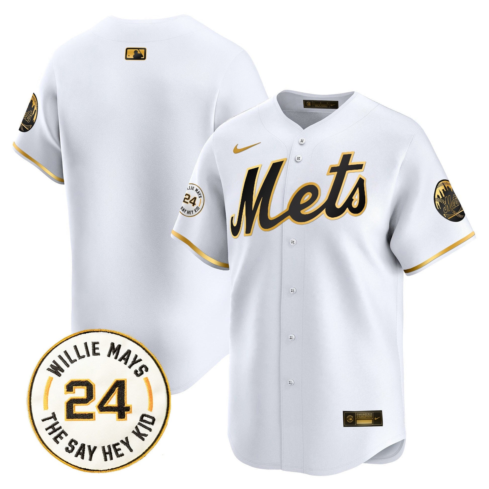 Men's Mets Willie Mays Patch Vapor Premier Limited Jersey - All Stitched