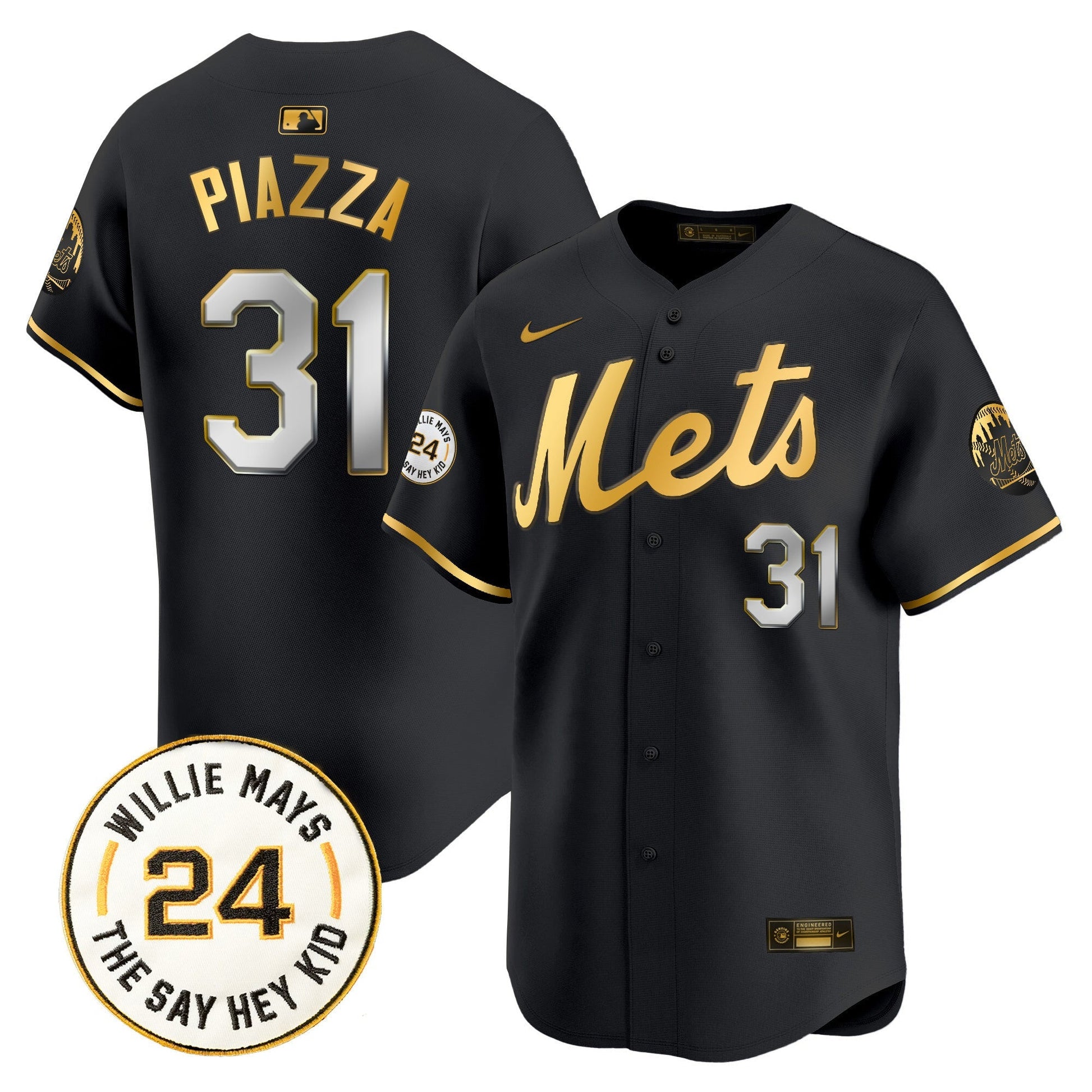 Men's Mets Willie Mays Patch Vapor Premier Limited Jersey - All Stitched
