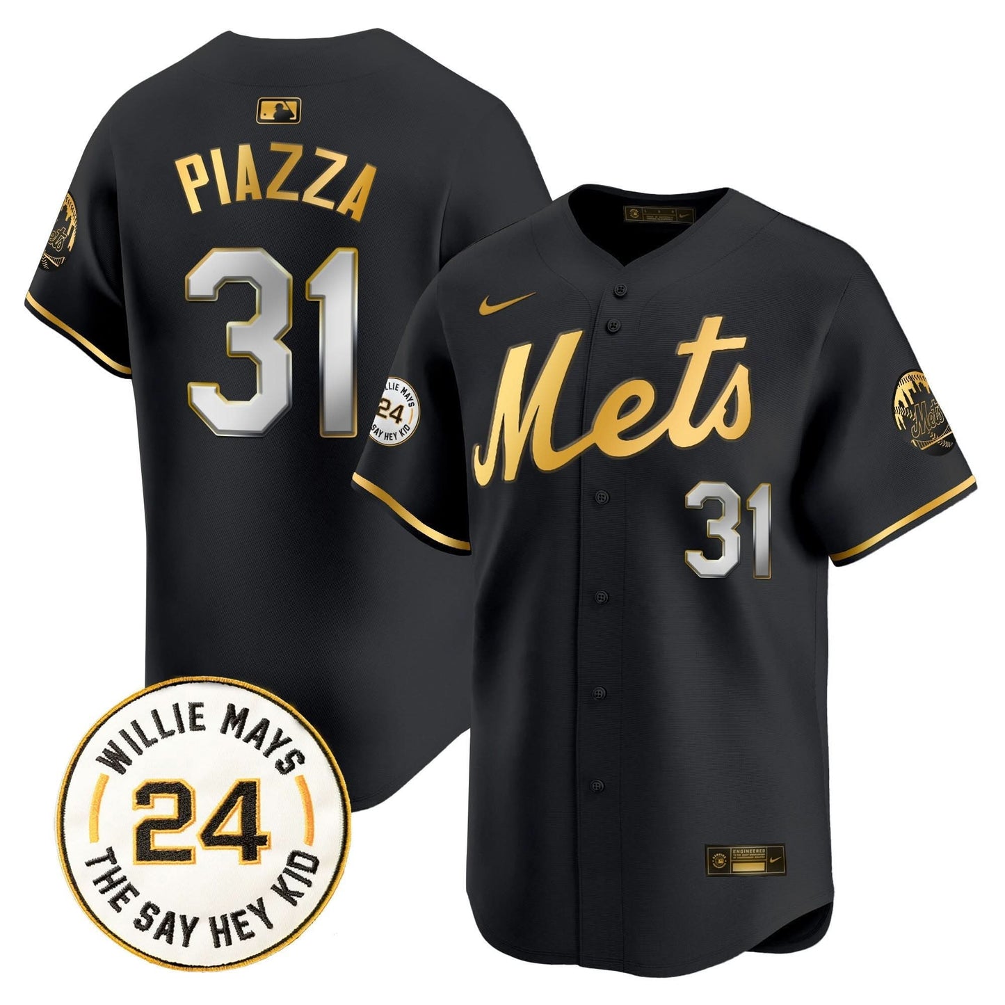 Men's Mets Willie Mays Patch Vapor Premier Limited Jersey - All Stitched