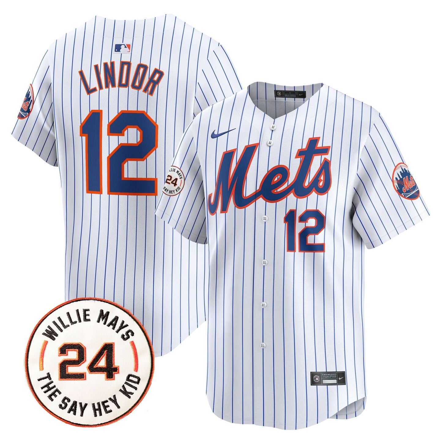 Men's Mets Willie Mays Patch Vapor Premier Limited Jersey - All Stitched
