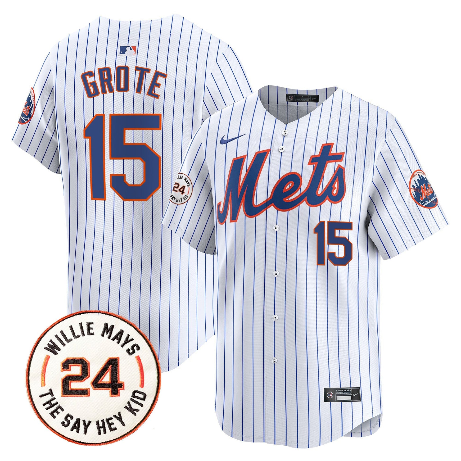 Men's Mets Willie Mays Patch Vapor Premier Limited Jersey - All Stitched