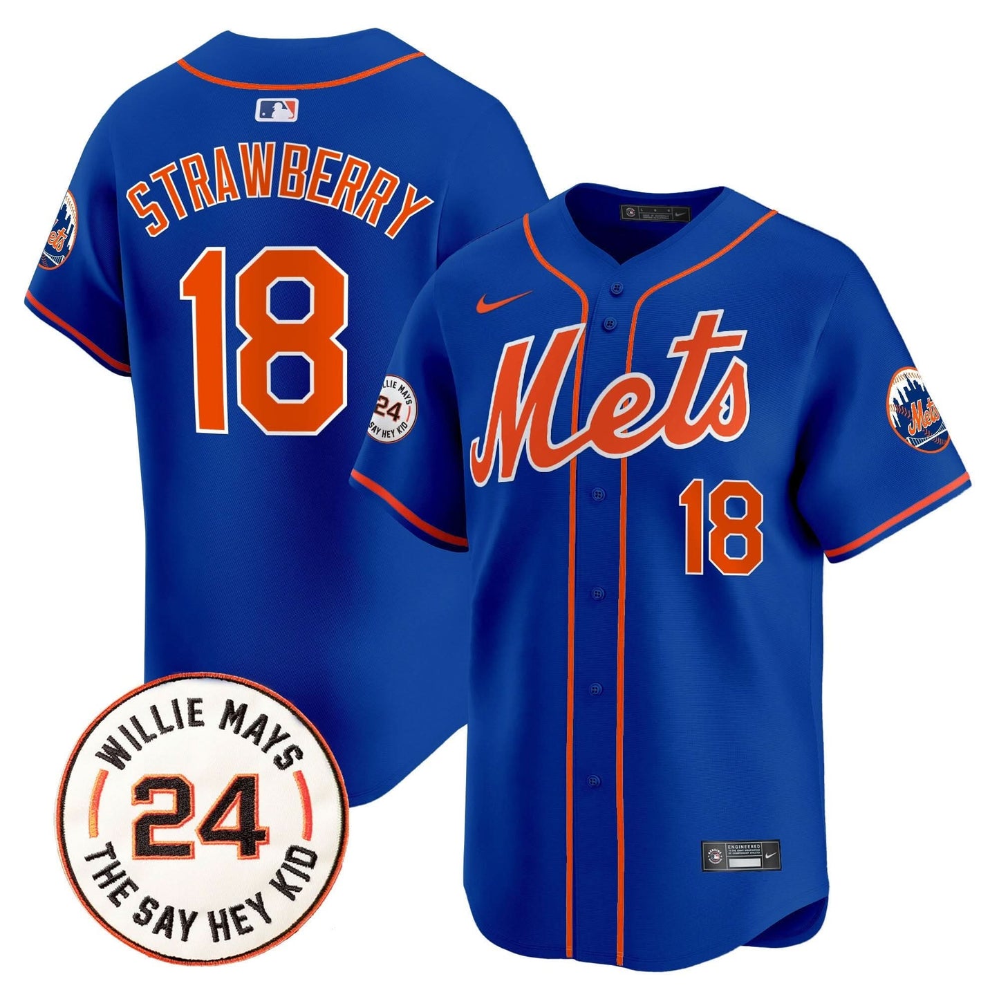 Men's Mets Willie Mays Patch Vapor Premier Limited Jersey - All Stitched