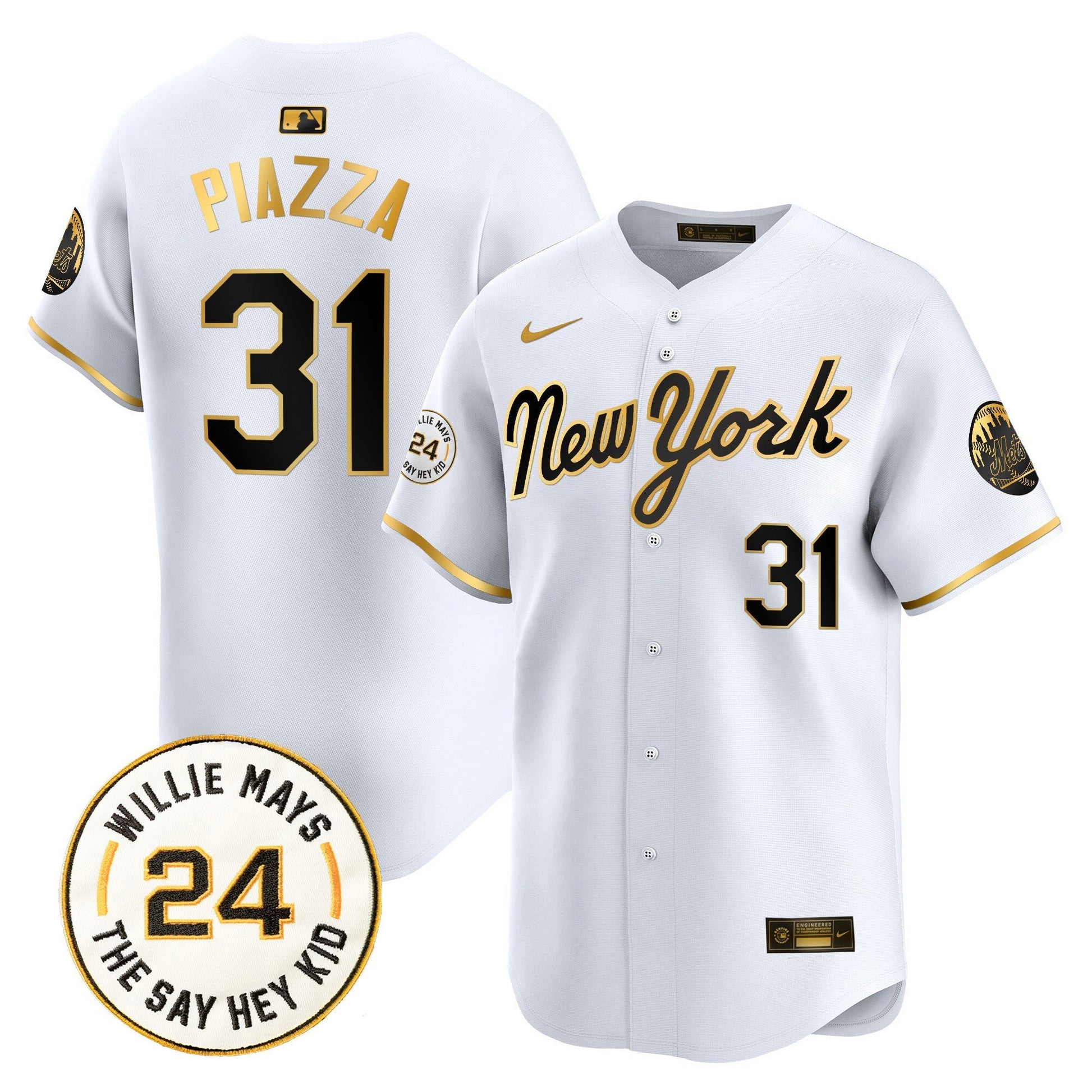 Men's Mets Willie Mays Patch Vapor Premier Limited Jersey - All Stitched