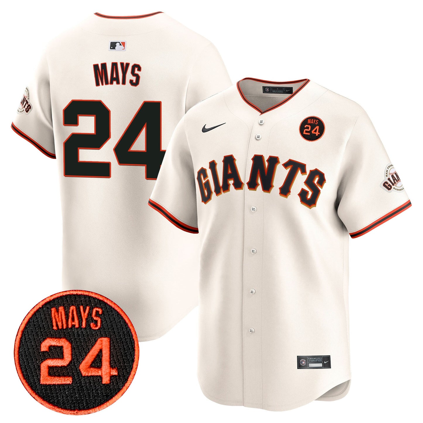 San Francisco Giants 2024 Willie Mays Patch Vapor Premier Limited Jersey V3 - All Stitched