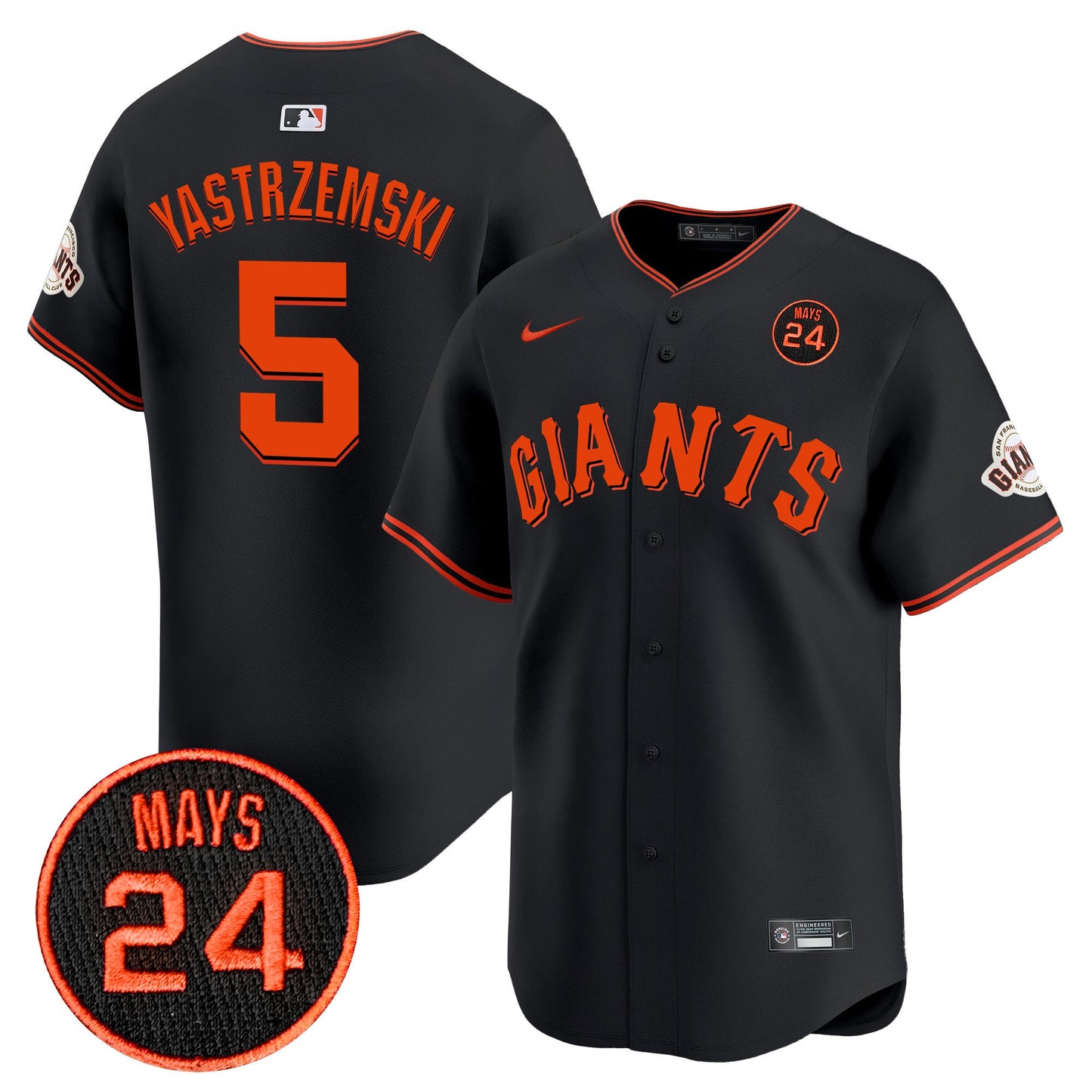 San Francisco Giants 2024 Willie Mays Patch Vapor Premier Limited Jersey V3 - All Stitched