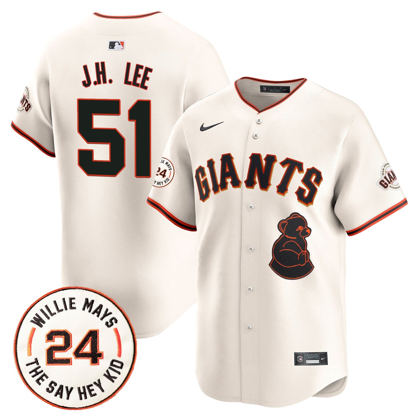 San Francisco Giants 2024 Willie Mays Patch Vapor Premier Limited Jersey V4 - All Stitched