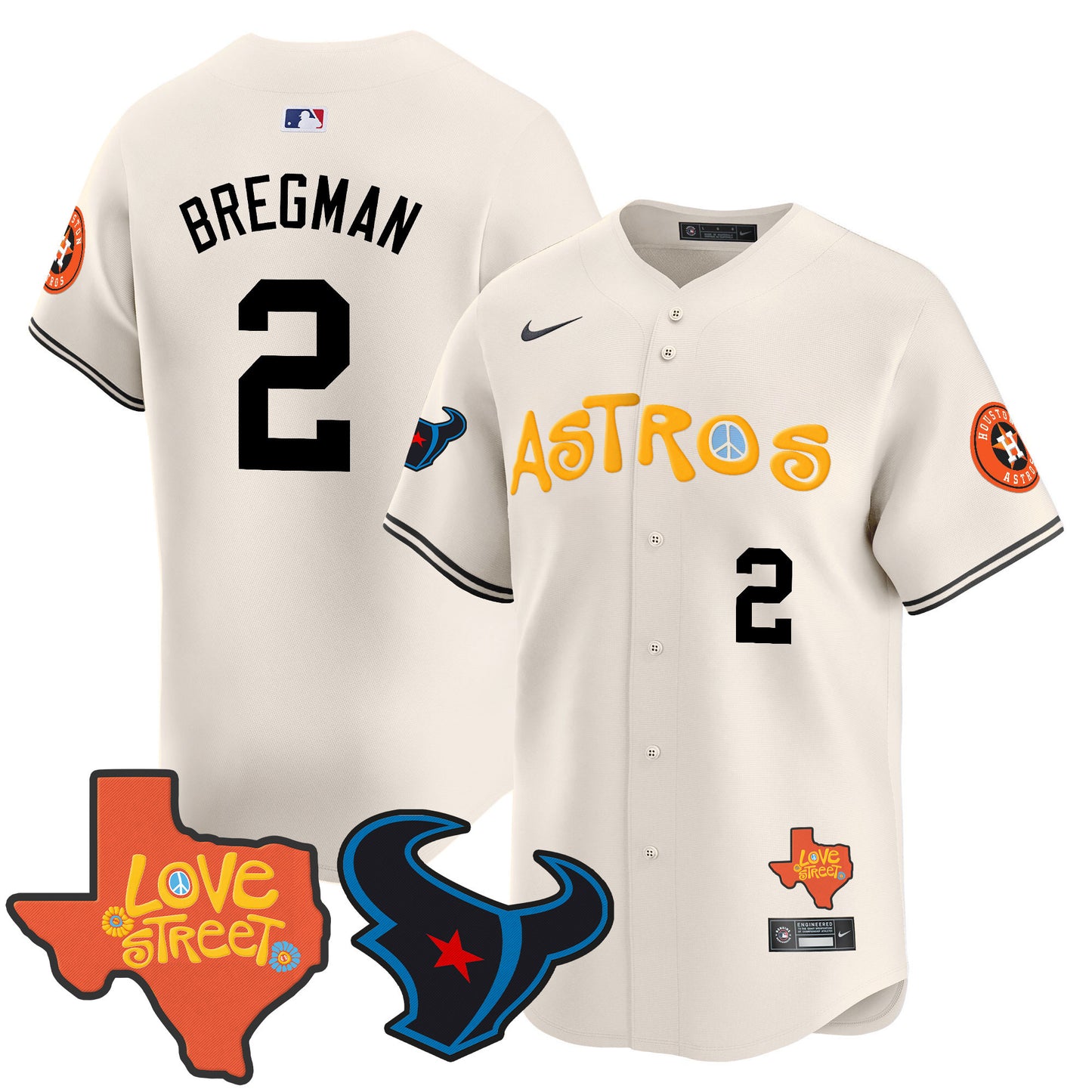 Astros Love Street & Texans Patch Vapor Premier Limited Jersey - All Stitched