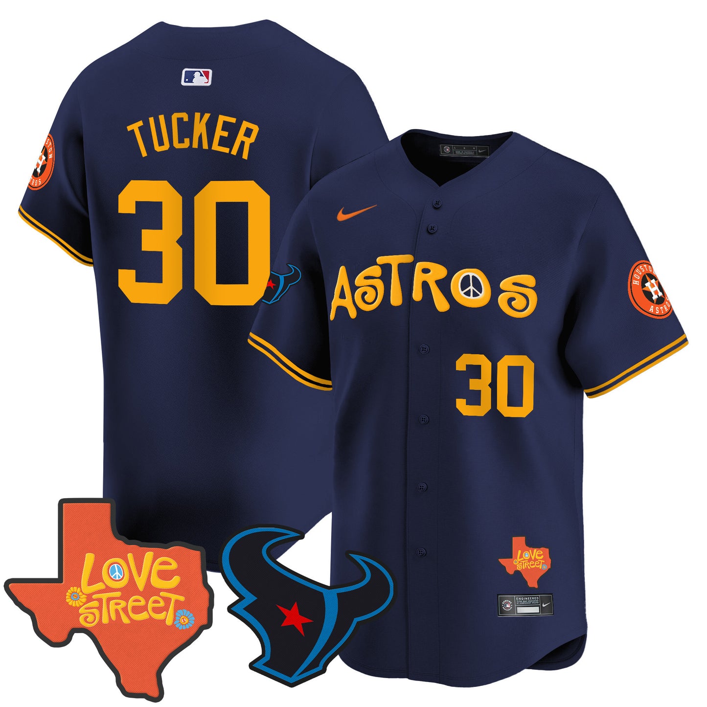 Astros Love Street & Texans Patch Vapor Premier Limited Jersey - All Stitched