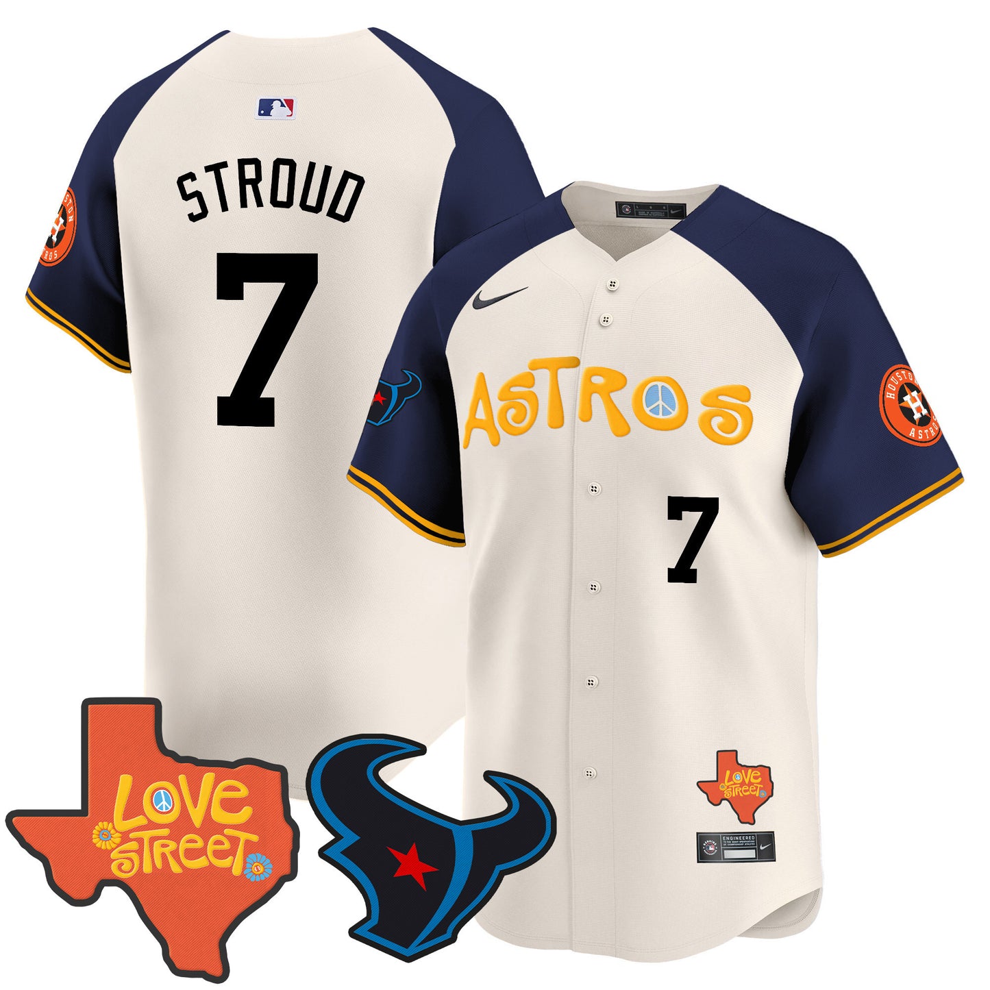 Astros Love Street & Texans Patch Vapor Premier Limited Jersey - All Stitched