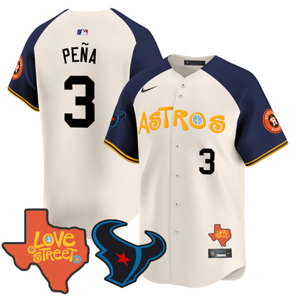 Astros Love Street & Texans Patch Vapor Premier Limited Jersey - All Stitched