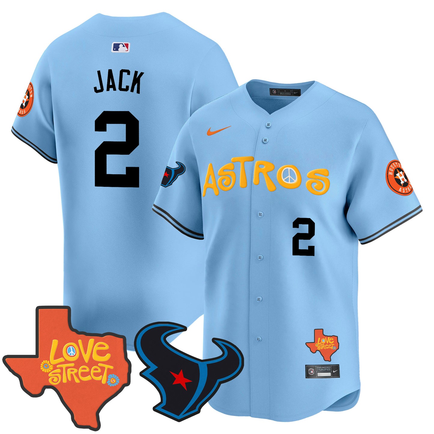 Astros Love Street & Texans Patch Vapor Premier Limited Jersey - All Stitched