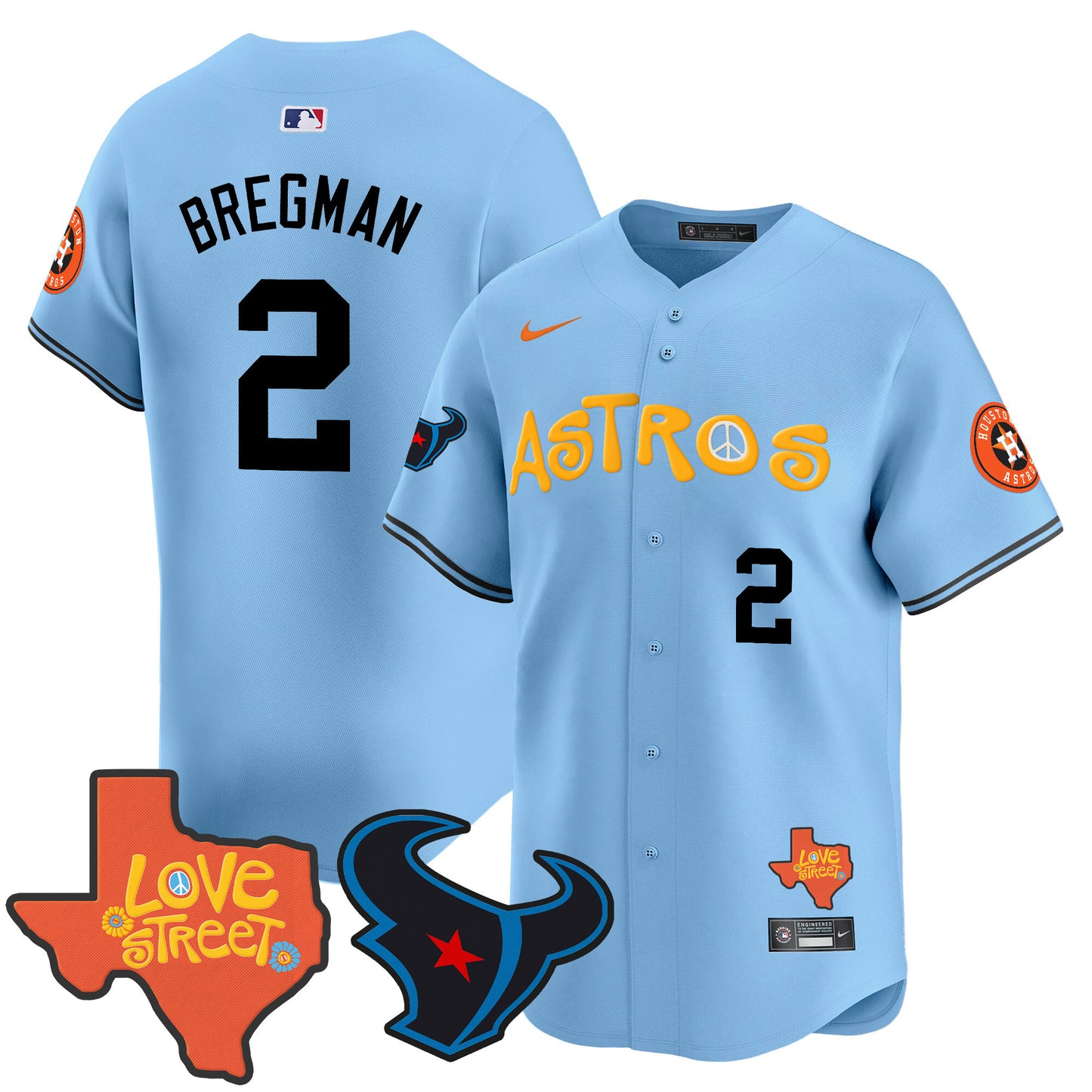 Astros Love Street & Texans Patch Vapor Premier Limited Jersey - All Stitched