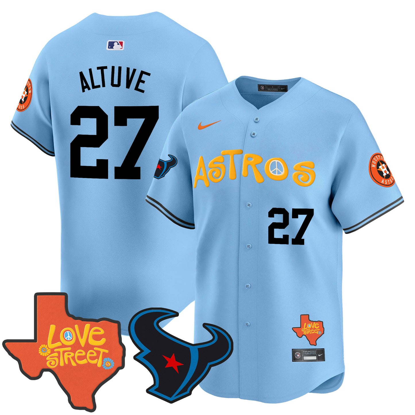 Astros Love Street & Texans Patch Vapor Premier Limited Jersey - All Stitched