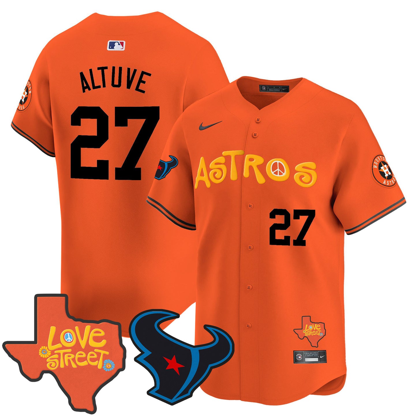 Astros Love Street & Texans Patch Vapor Premier Limited Jersey - All Stitched