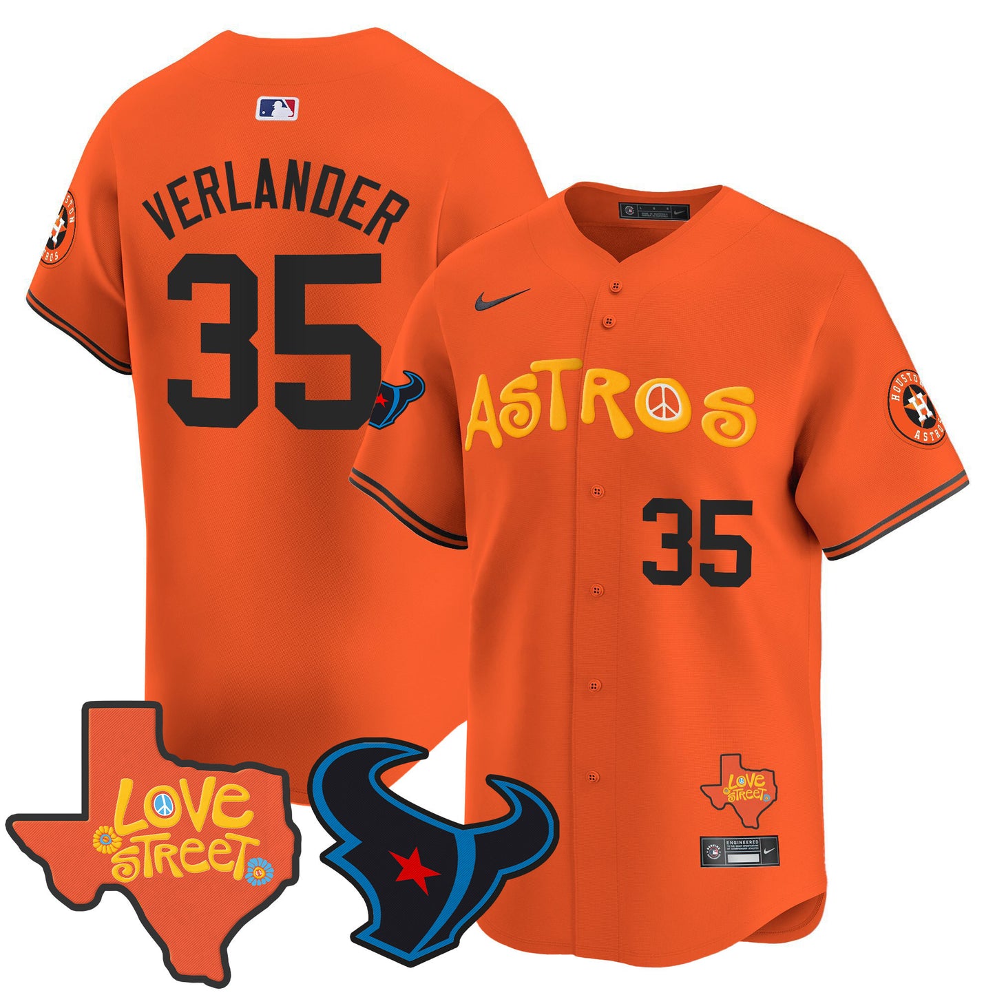 Astros Love Street & Texans Patch Vapor Premier Limited Jersey - All Stitched