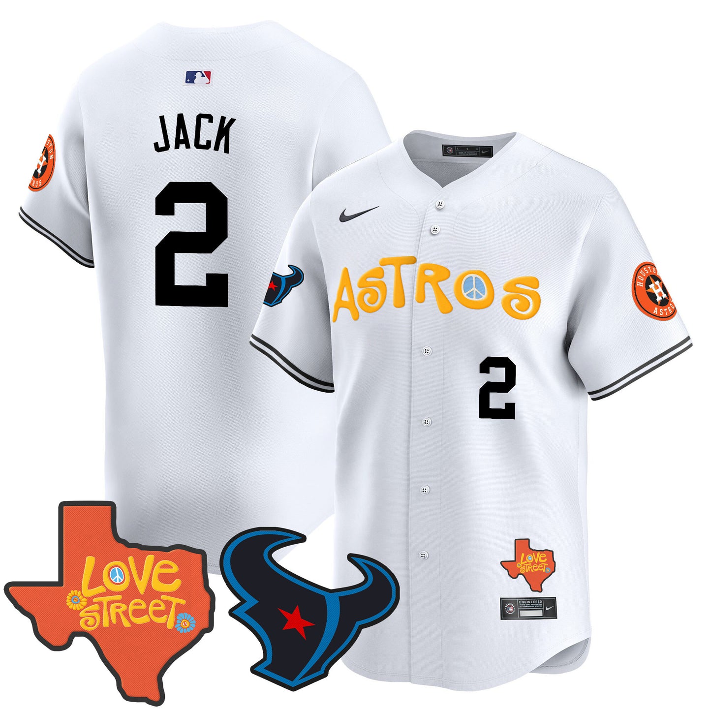 Astros Love Street & Texans Patch Vapor Premier Limited Jersey - All Stitched