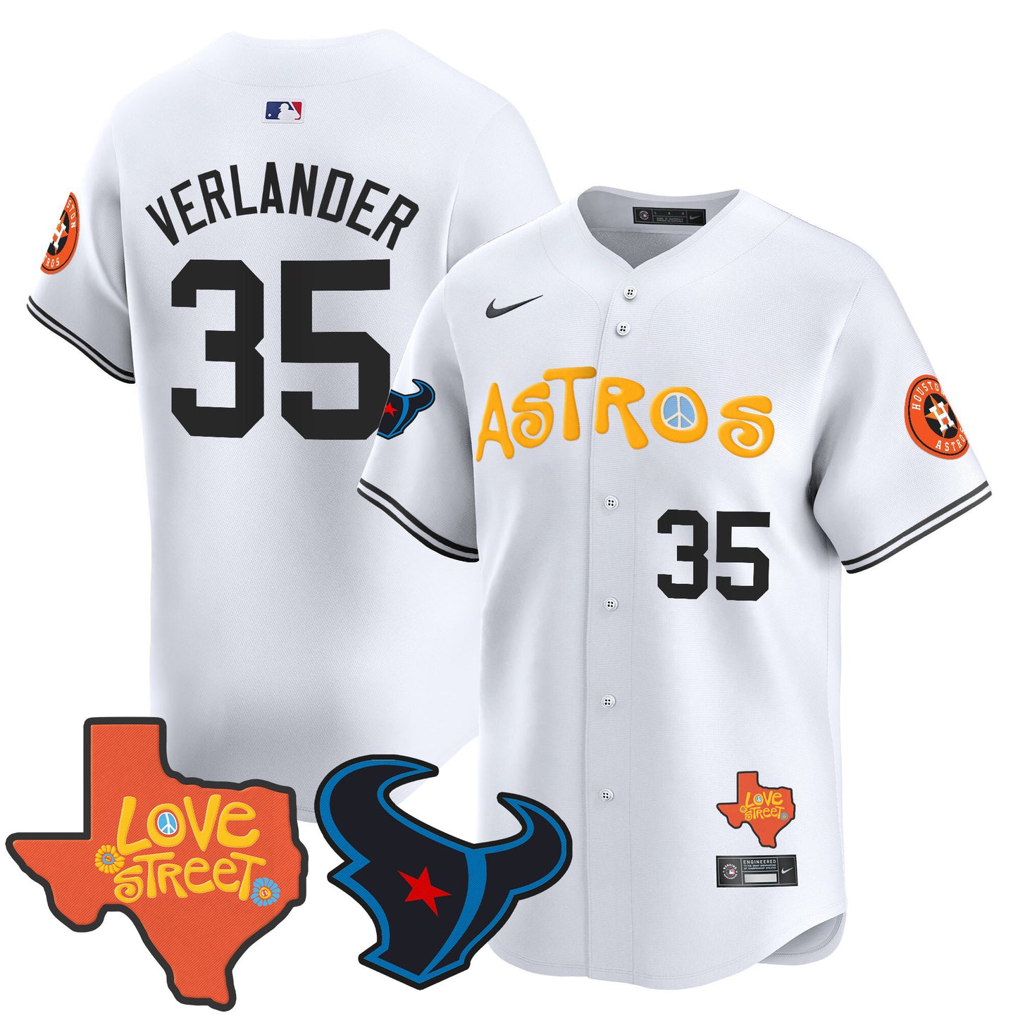 Astros Love Street & Texans Patch Vapor Premier Limited Jersey - All Stitched