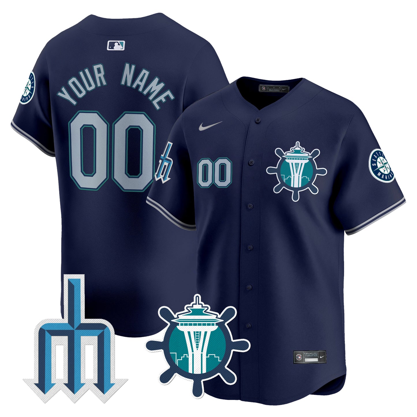 Seattle Mariners Trident Patch Vapor Premier Limited Custom Jersey - All Stitched