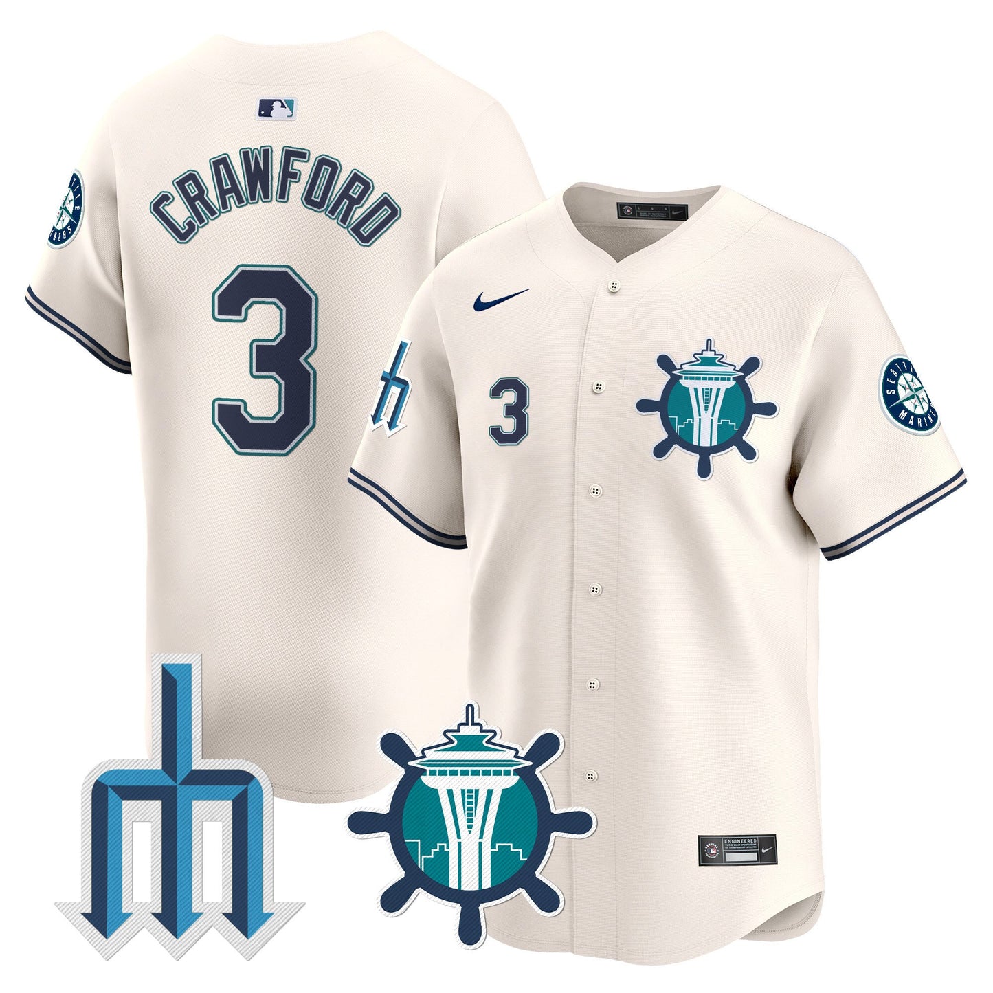 Seattle Mariners Trident Patch Vapor Premier Limited Jersey - All Stitched